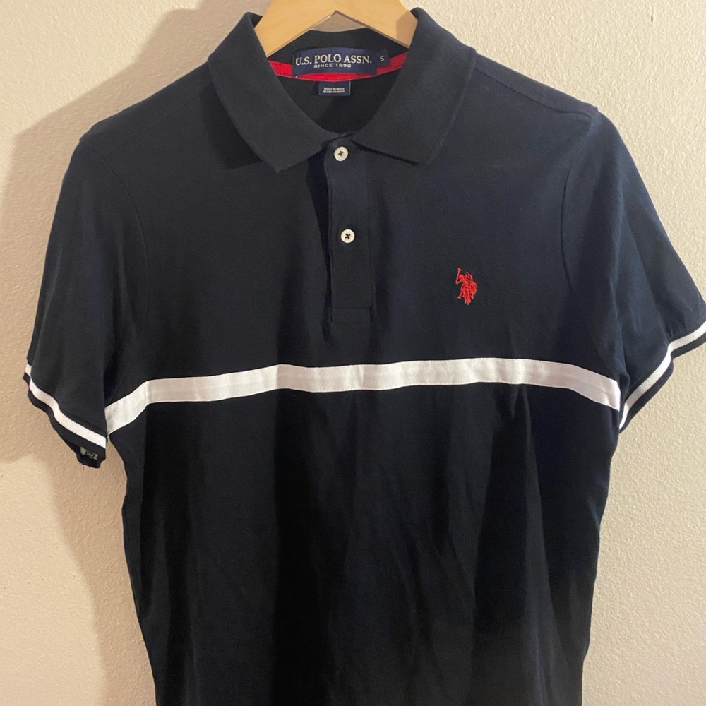 U.S. Polo Assn. Men's Polo Shirt in Black with White Stripe